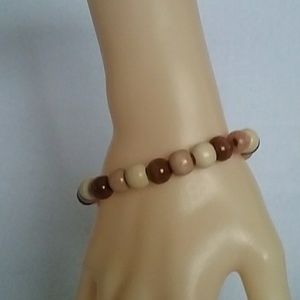 Mens 3 tone wood bead stretch bracelet